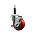 Service Caster 3.5'' SS Red Poly Swivel 3/4'' Expanding Stem Caster with Brake SCC-SSEX20S3514-PPUB-RED-TLB-34